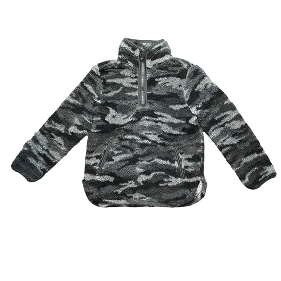 Cozy Sherpa‎ Teddy Bear Fleece 1/4 Zip Pullover Camouflage Green Grey Large - Picture 1 of 4